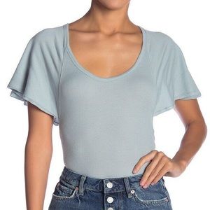 Free People Dusty Blue Flowy Sleeve Bodysuit XS